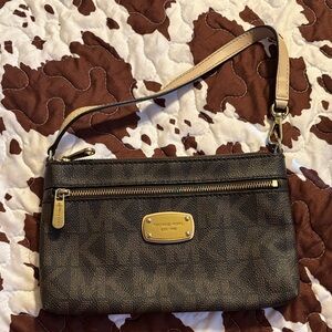 Michael Kors Dark Brown Wristlet with Gold Hardware